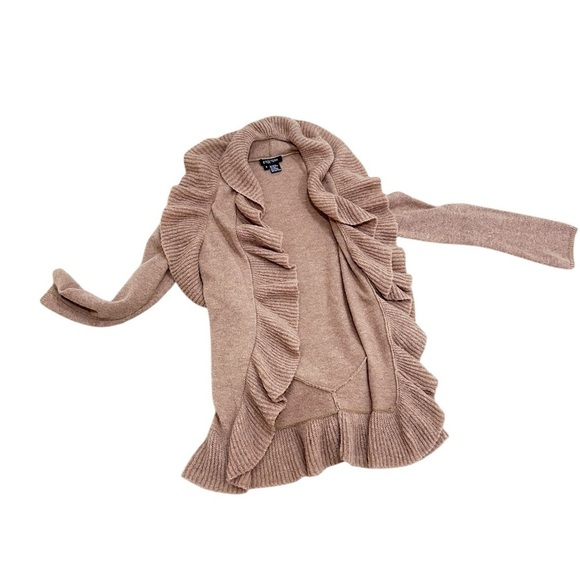 Etcetera Tan Ruffle open front Cardigan Sweater alpaca wool longline size small - Picture 2 of 6